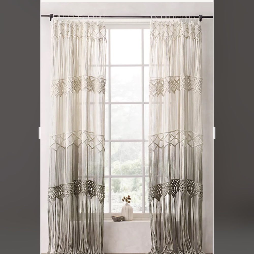 Elegant Ombré Cream and Gray Macramé Curtains